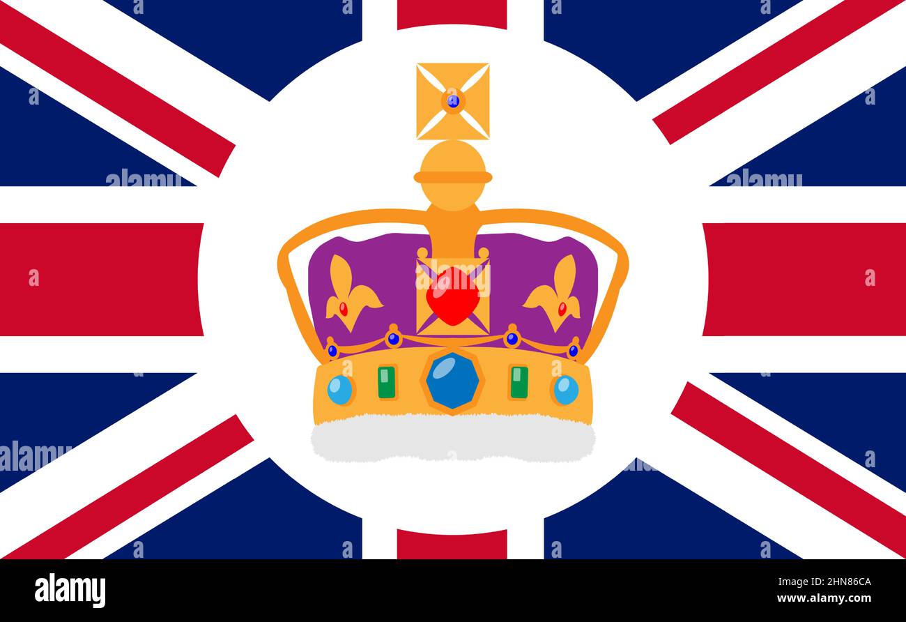 Crown and the Union Jack on background. Poster Concept, card, banner ...