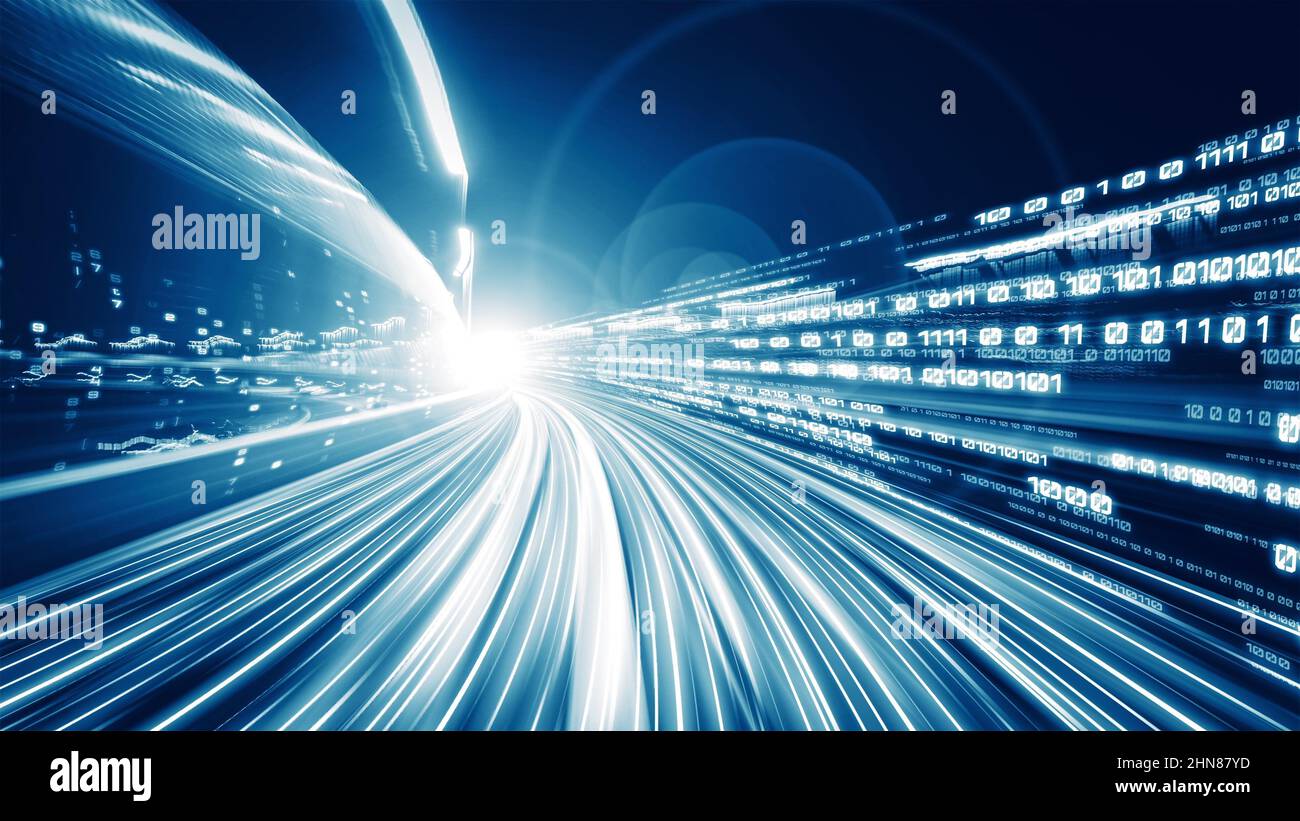 Digital data flow on road in concept of cyber global communication and