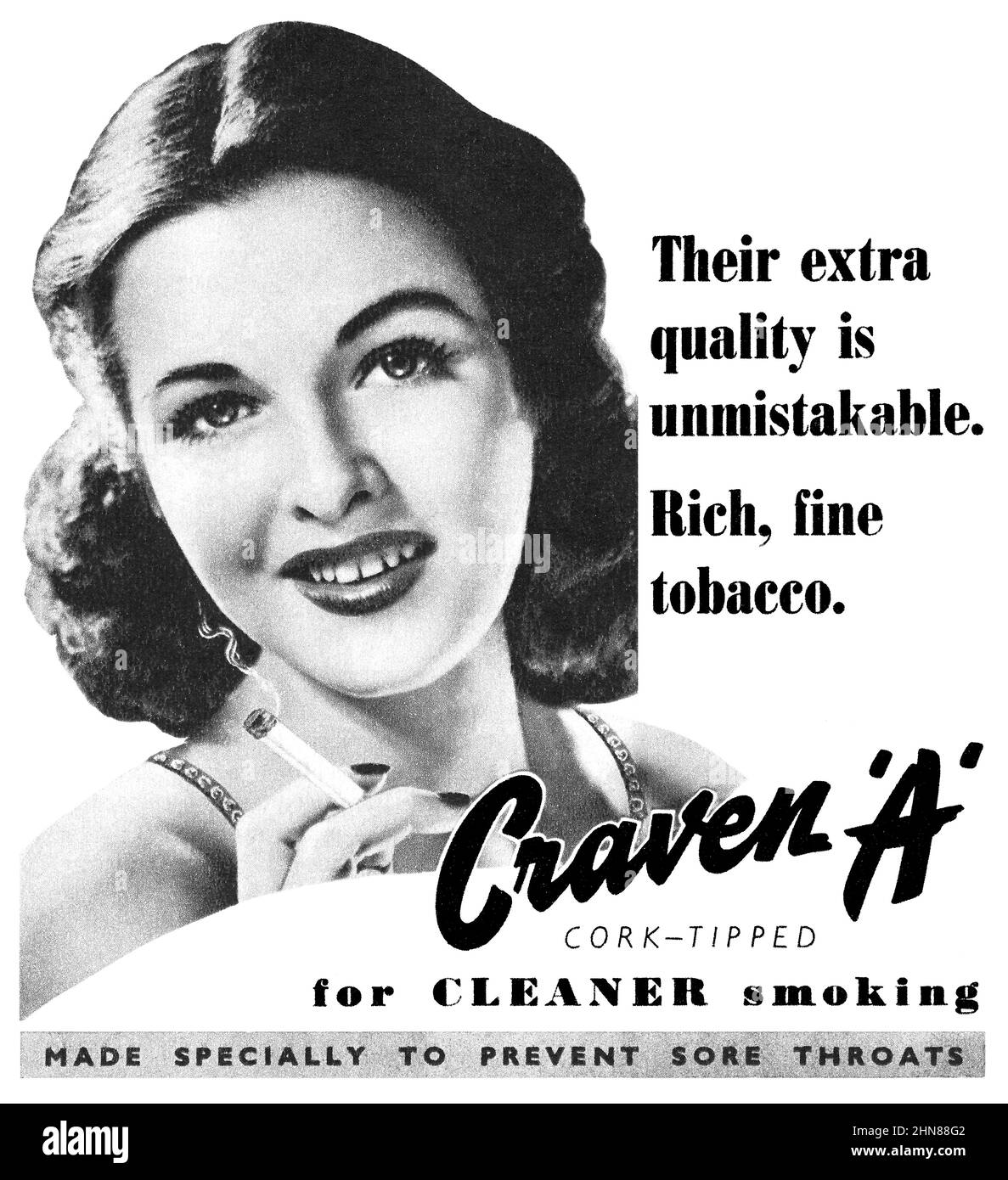 1948 British advertisement for Craven 'A' cigarettes. Stock Photo