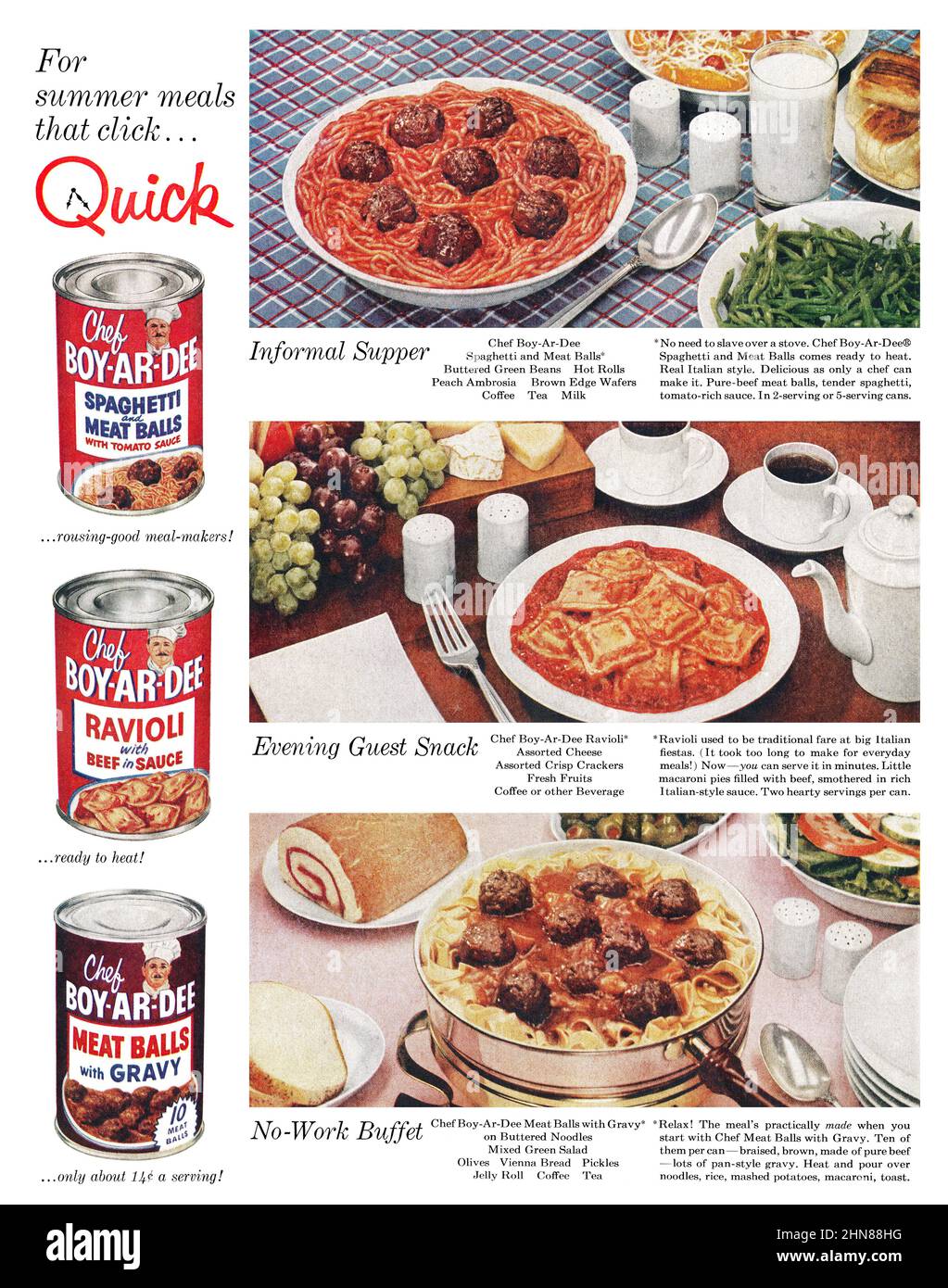 1955 U.S. advertisement for Chef Boy-Ar-Dee canned foods. Stock Photo
