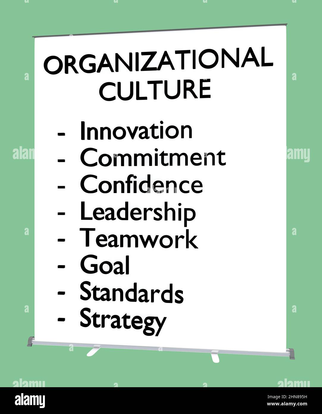 3D illustration of ORGANIZATIONAL CULTURE script on a rollup screen ...