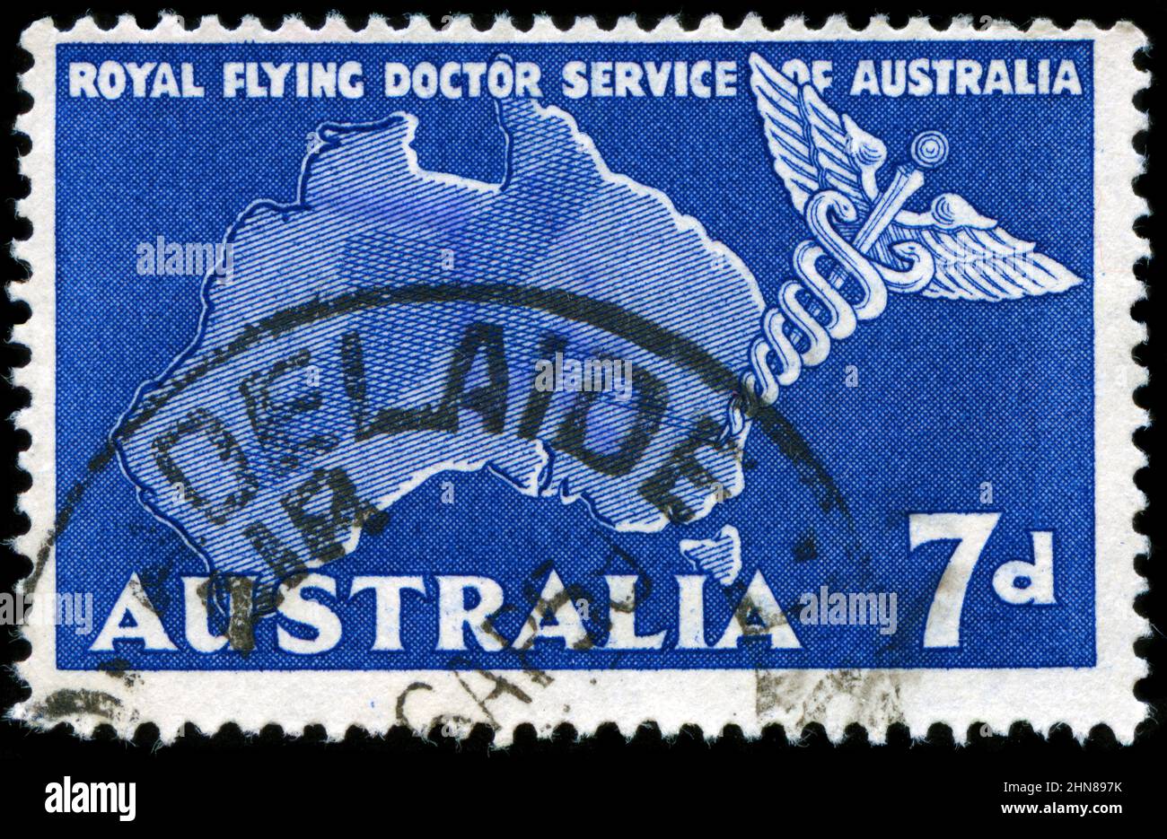 Postage stamp from Australia in the Royal Flying Doctor Service series issued in 1957 Stock Photo