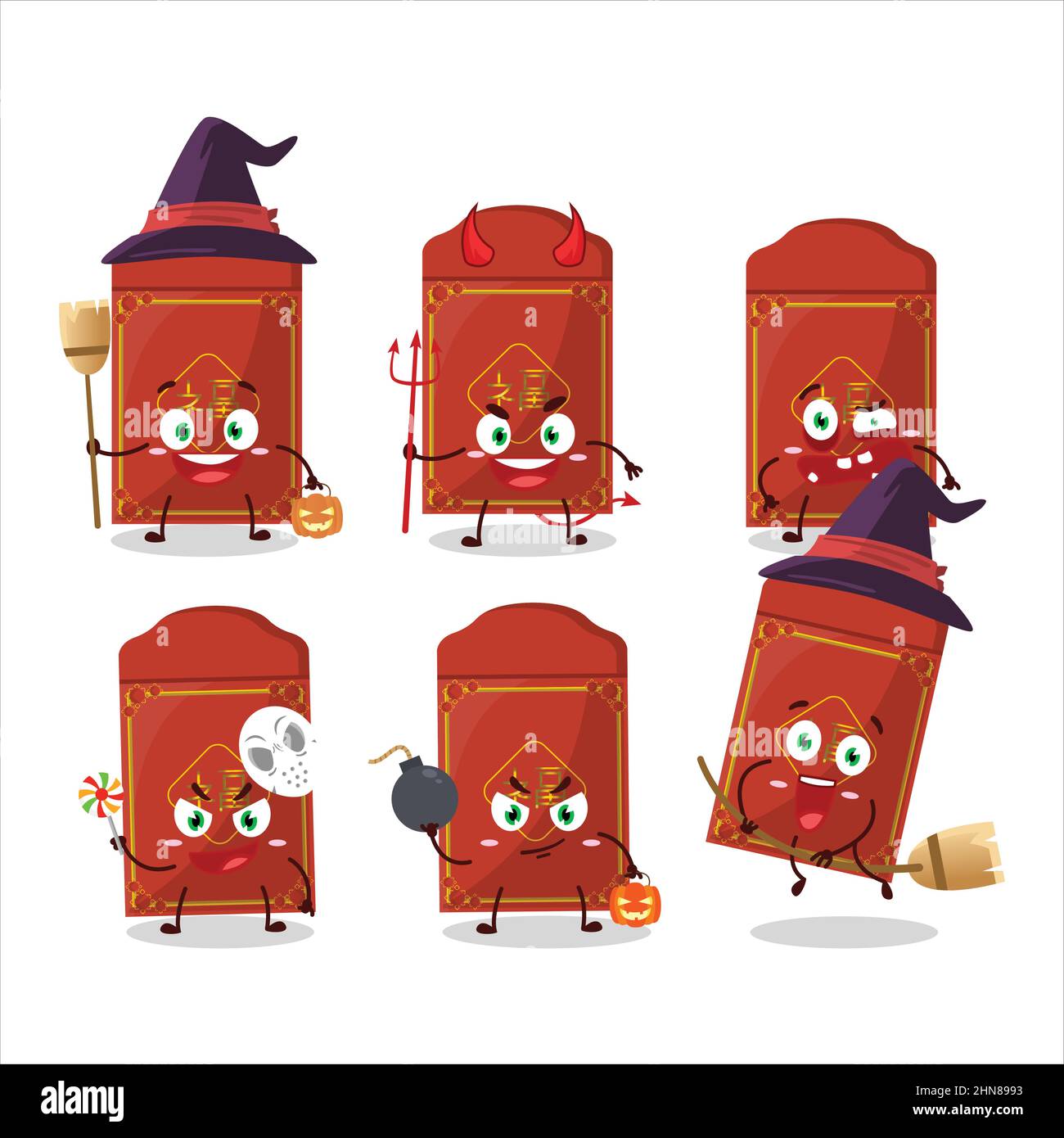Halloween expression emoticons with cartoon character of red packets ...