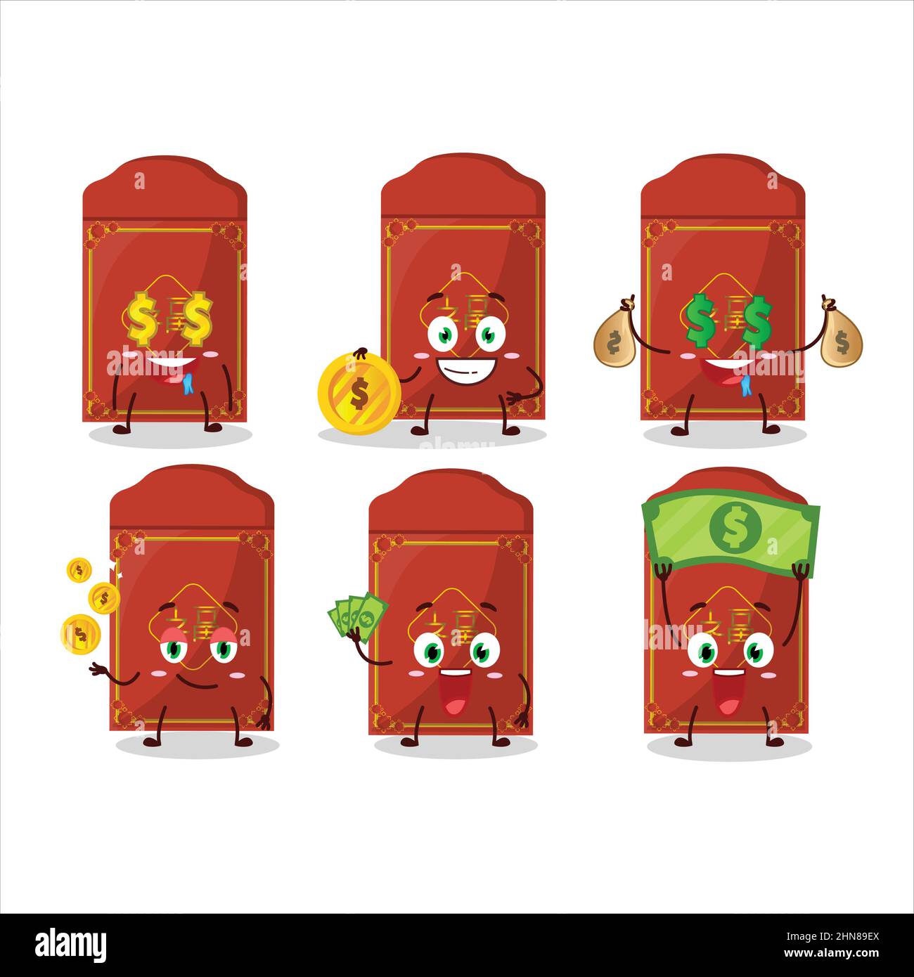 Red packets chinese cartoon character with cute emoticon bring money