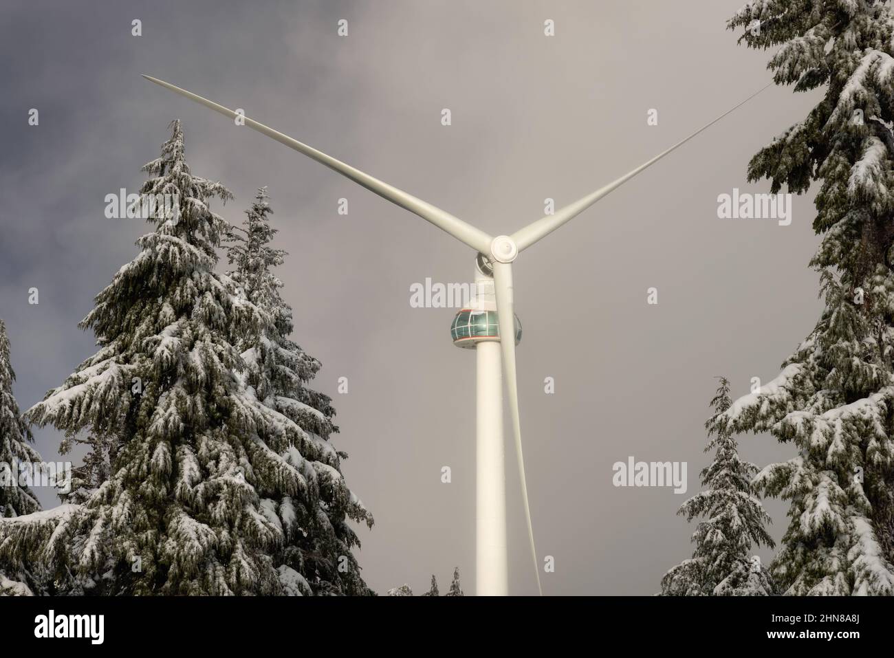 Wind Turbine on top of Grouse Mountain during cloudy winter season