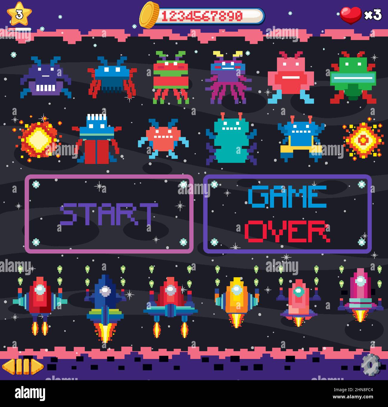 Retro pixel space game interface illustration Stock Vector Image & Art ...