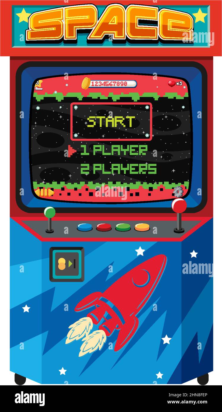 Retro arcade cabinet isolated on white background illustration Stock ...