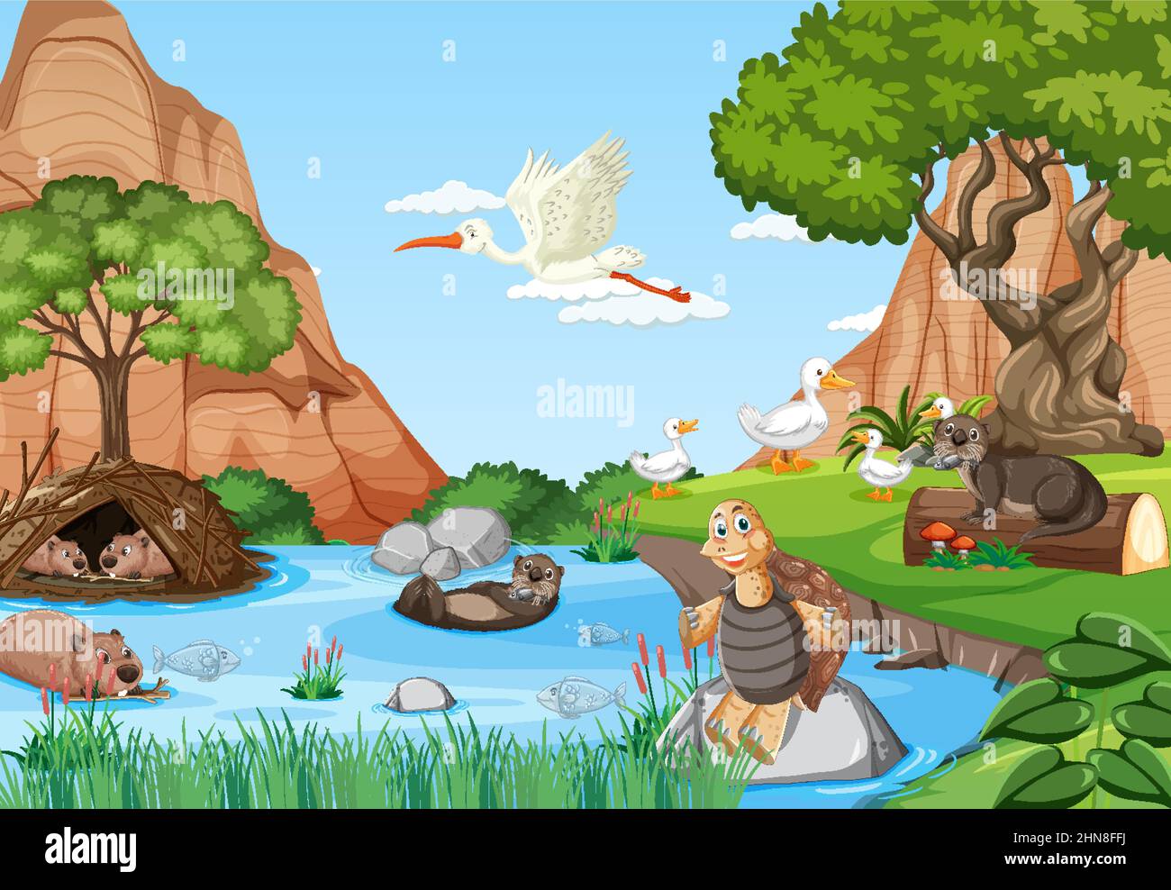 Forest background with wild animals illustration Stock Vector Image ...