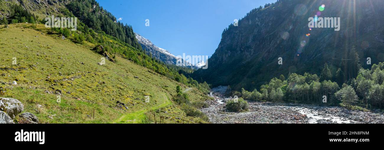 mountain view with river bed and rock in national park Hohe Tauern in Tirol, Austria Stock Photo