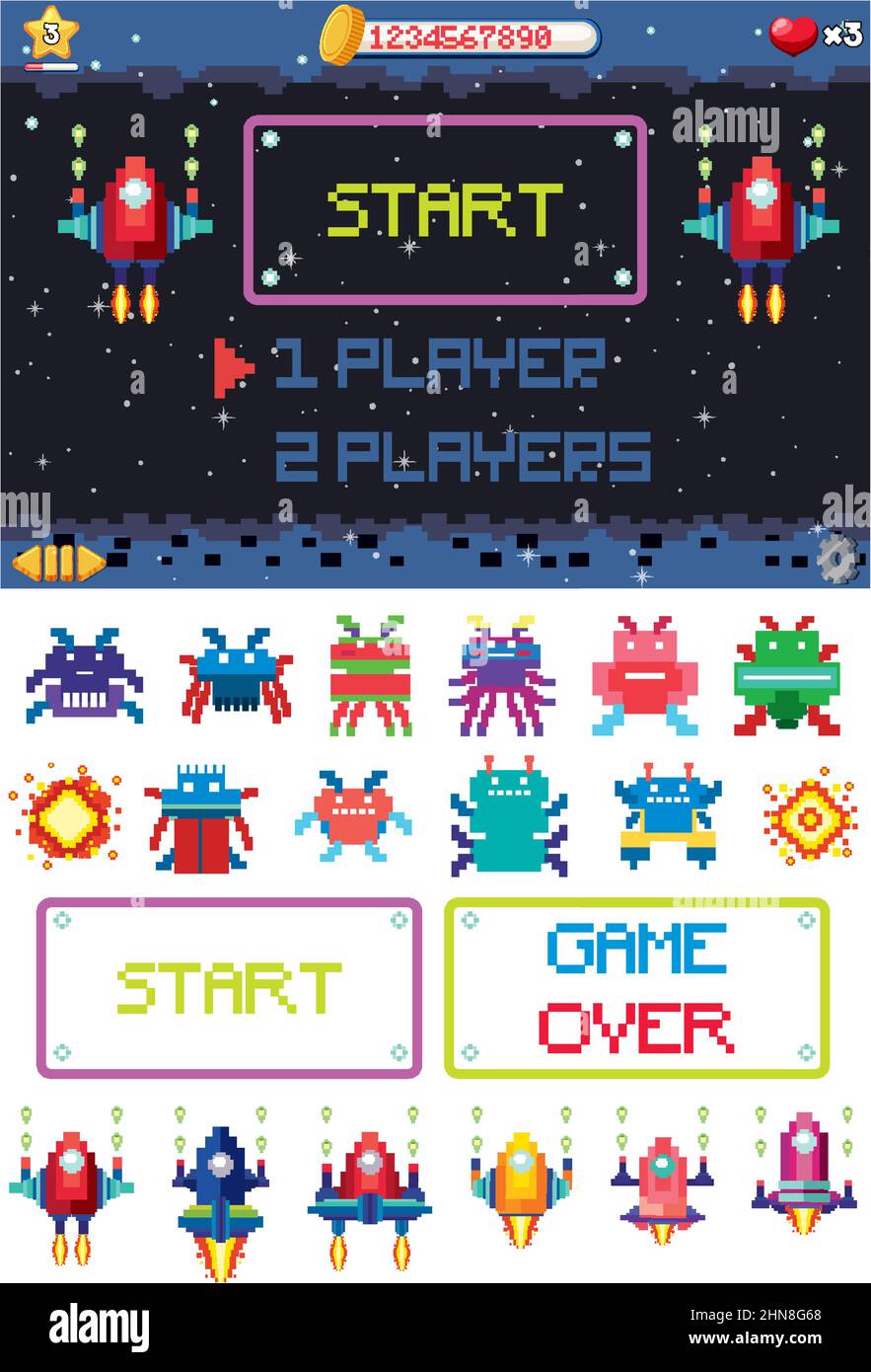 Retro pixel space game interface illustration Stock Vector Image & Art ...