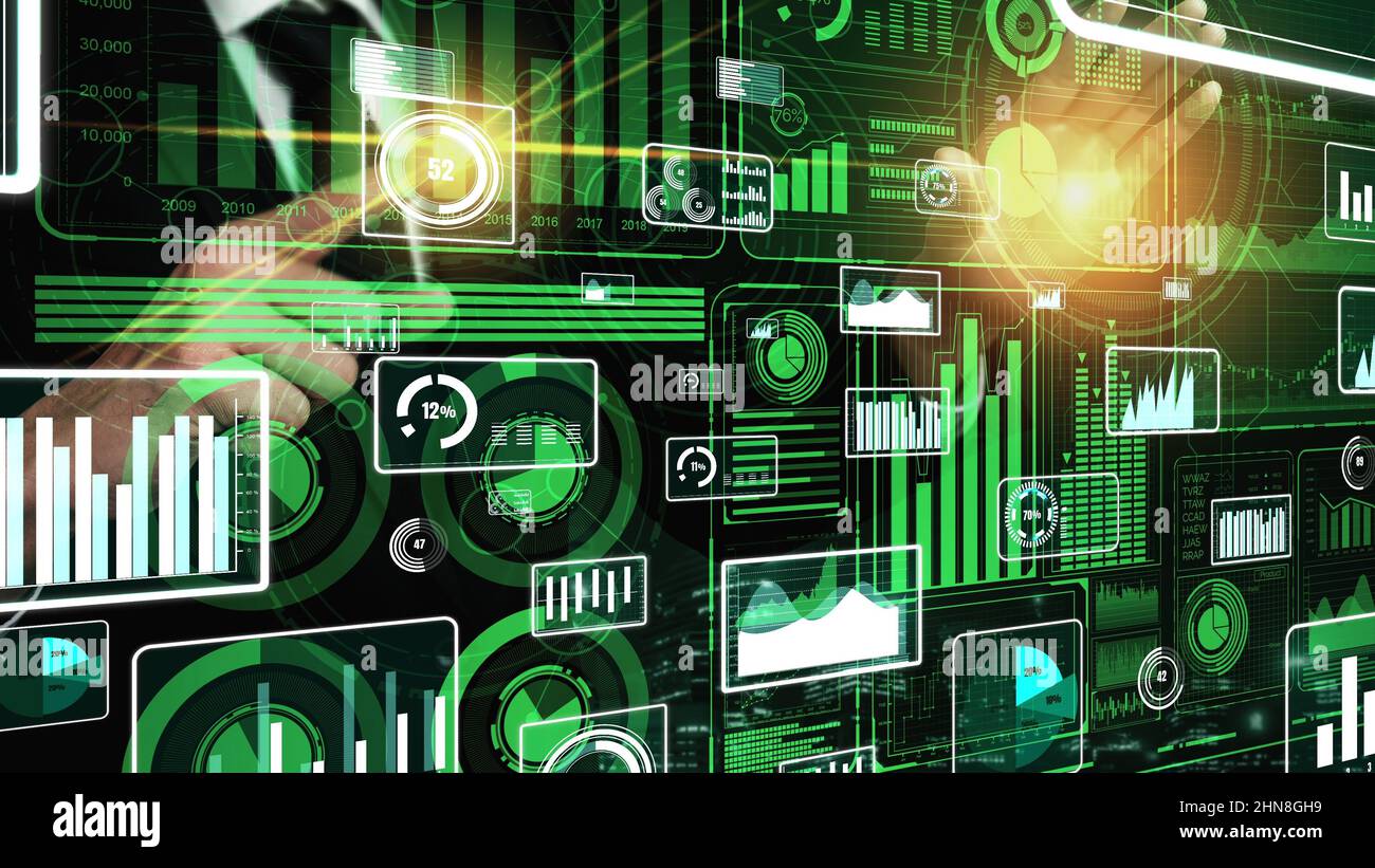 Big Data Technology for Business Finance Analytic conceptual. Modern graphic interface shows
