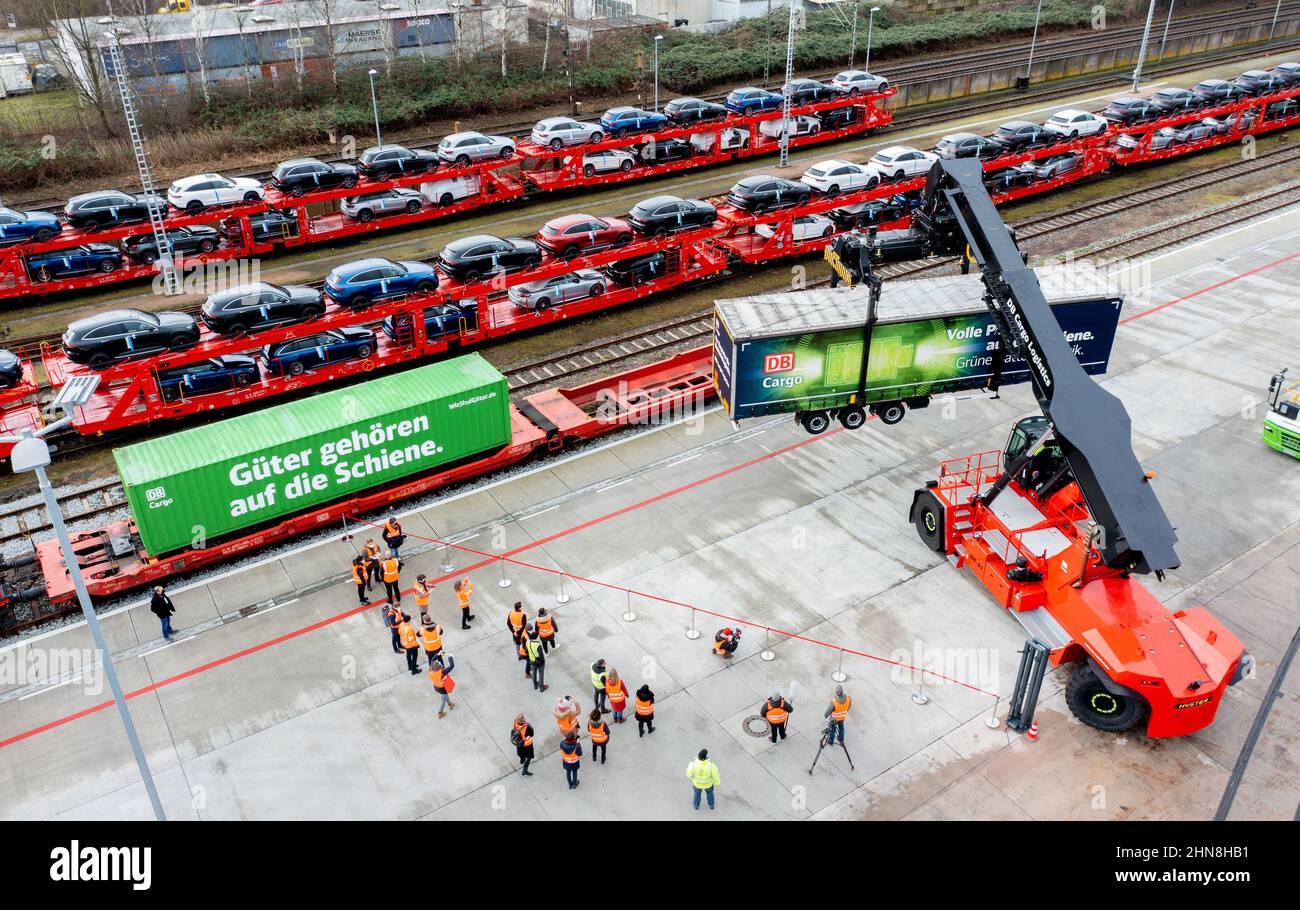 Bremen, Germany. 07th Feb, 2022. A socalled reach stacker lifts a