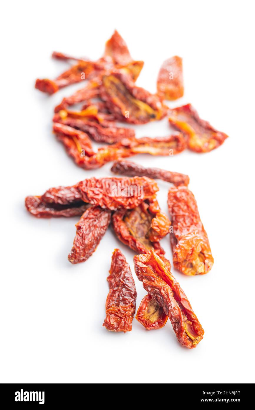 Sun dried tomatoes isolated on white background. Stock Photo