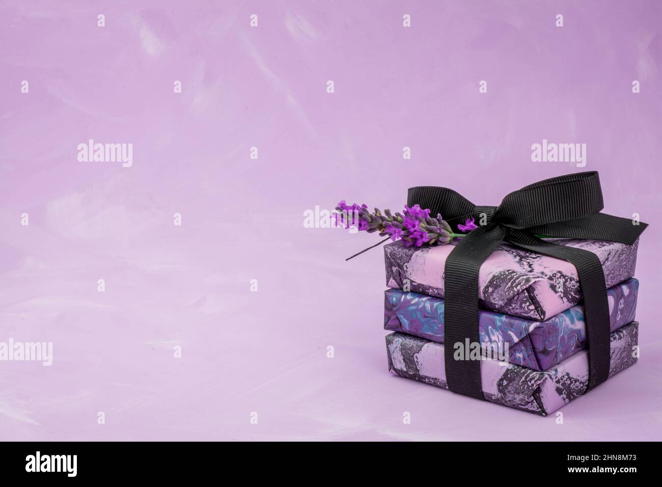 lavender soap on pink background Stock Photo