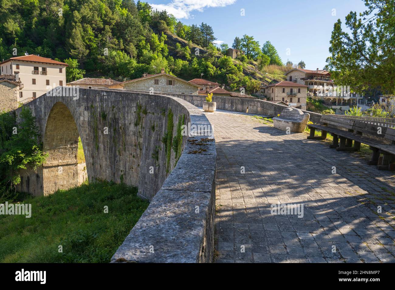 Old Bridge, Ponte d'Arli hamlet of Acquasanta Terme, Marche, Italy, Europe Stock Photo