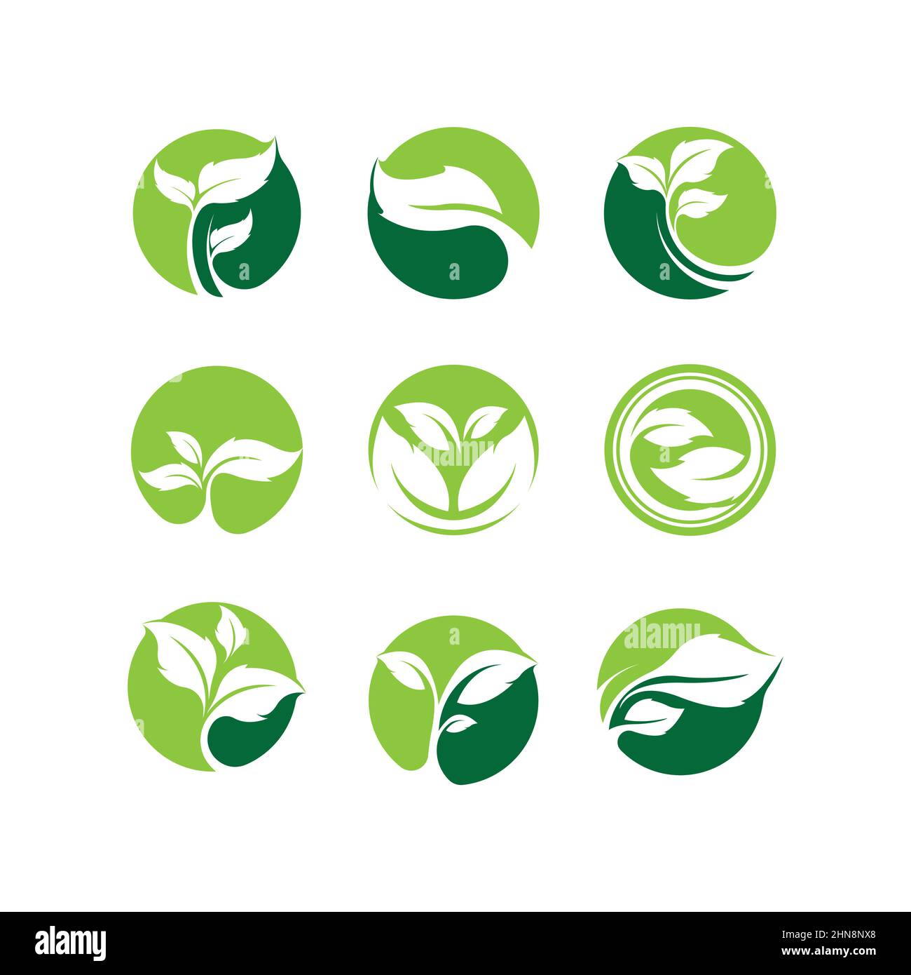 Green leaves logo.green leaf icons set vector template Stock Vector