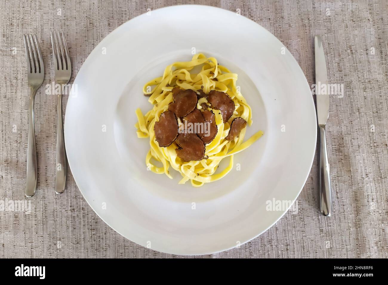 Food, First Course, Fettuccine with Fresh Black Truffle Flakes Stock