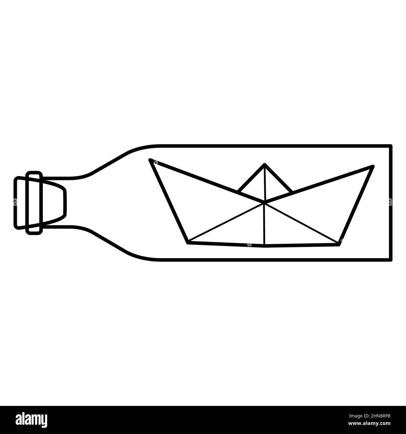 Vector illustration of paper boat in bottle icon. Outline simple paper