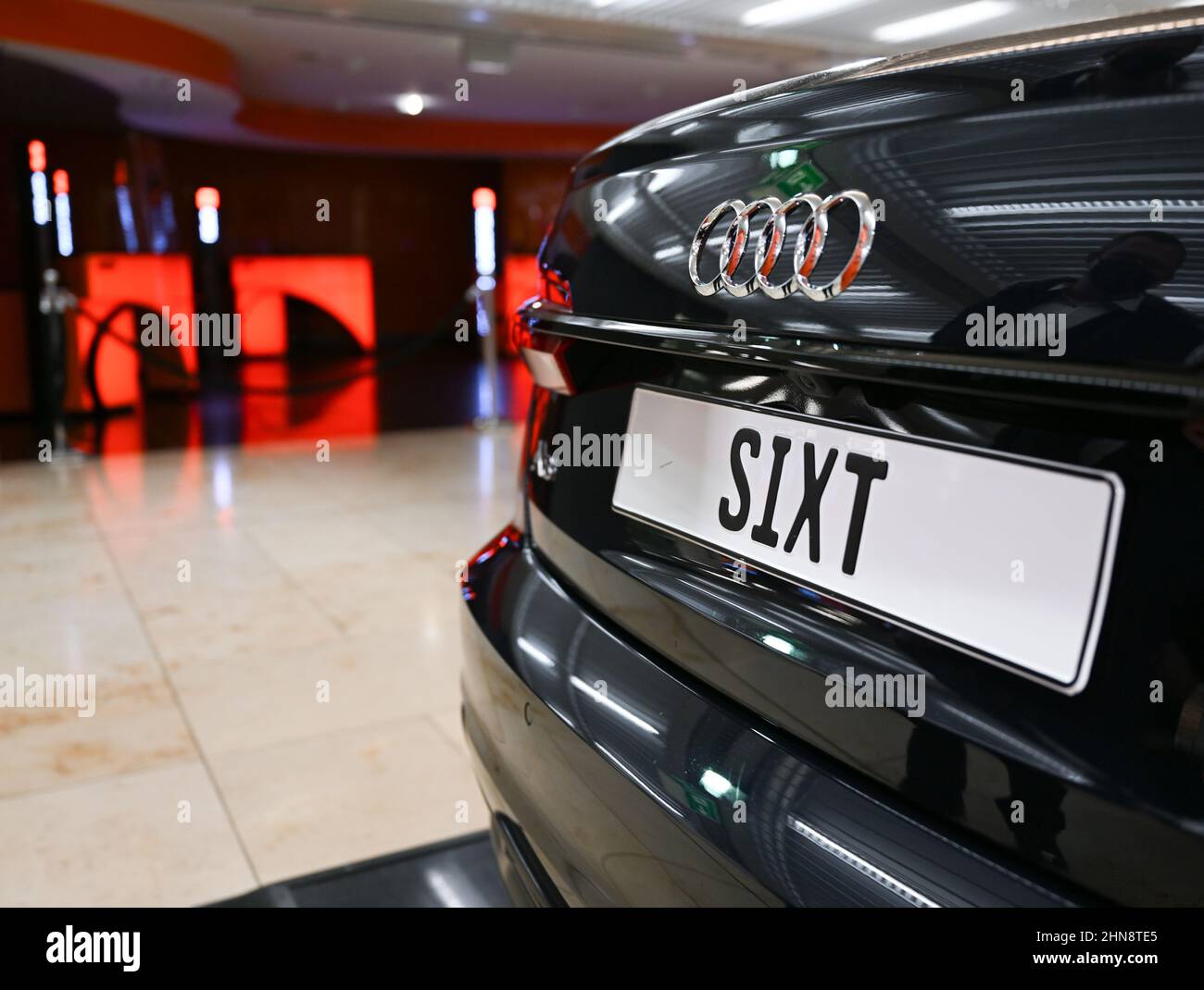 15 February 2022, Hessen, Frankfurt/Main An Audi with the license