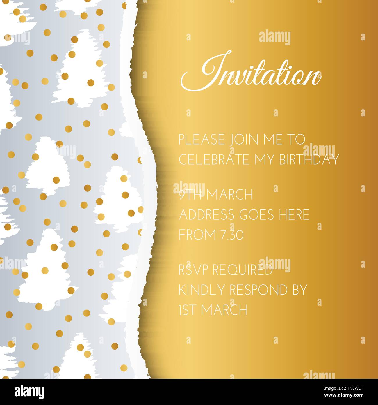 Gold and Silver Pine Tree Invitation Design Stock Vector