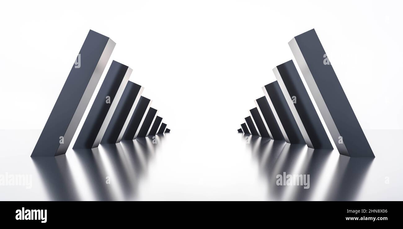 black columns on bright white environment background space 3d render