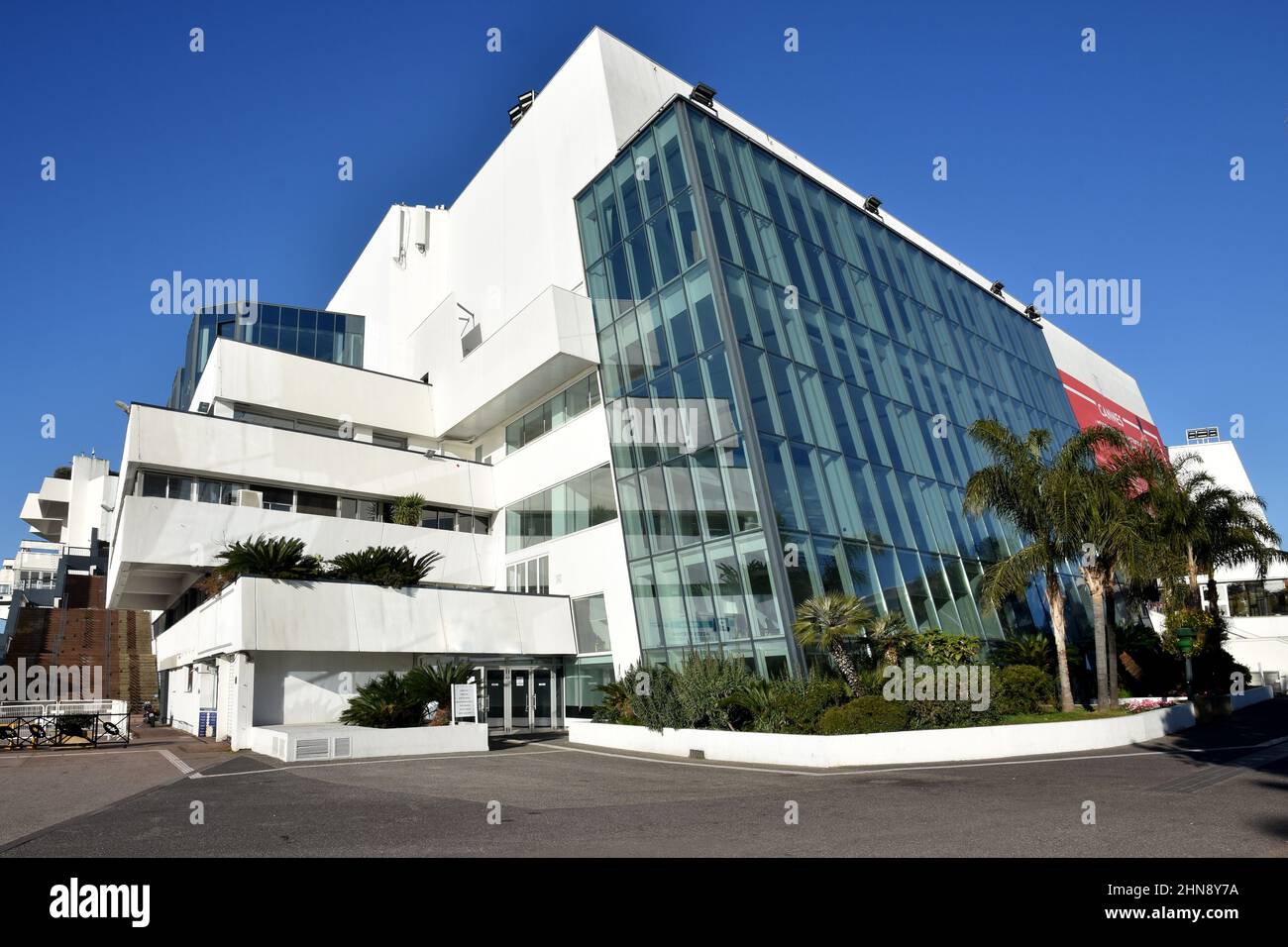France, french riviera, Cannes, the Festival Palace where each year is organized the International Film Festival awarded by the Golden Palm. Stock Photo