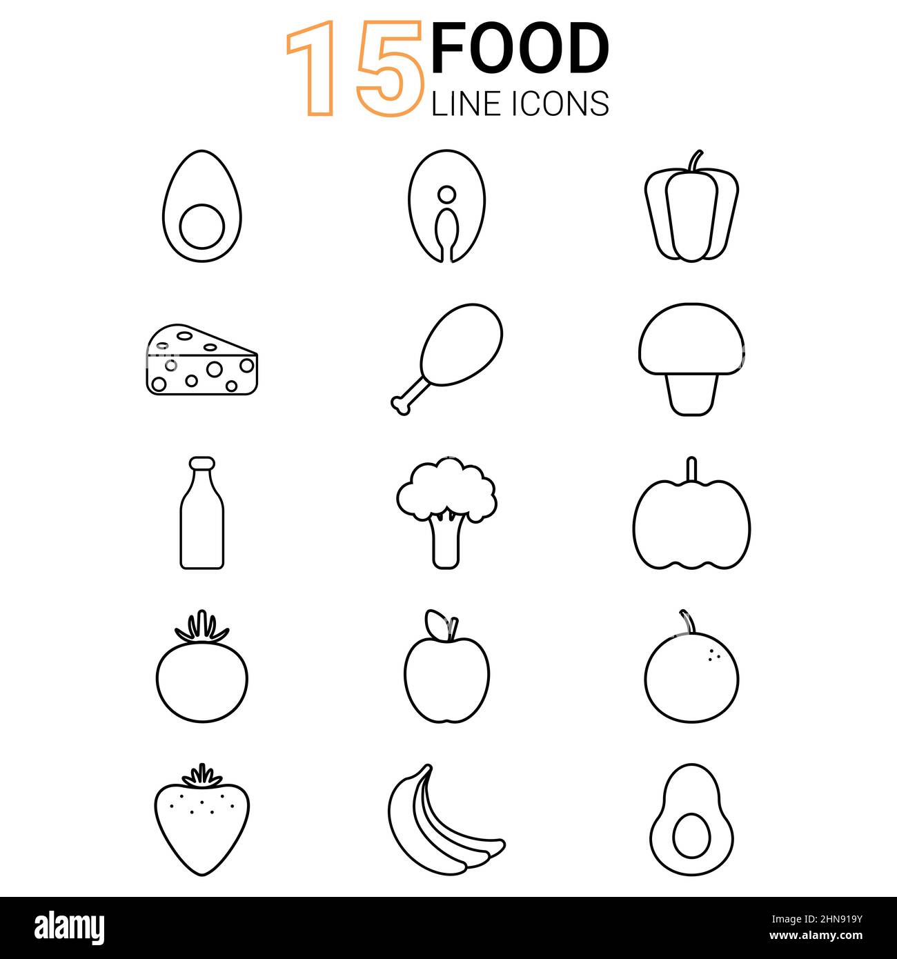 Set of contour icons of healthy food Stock Vector