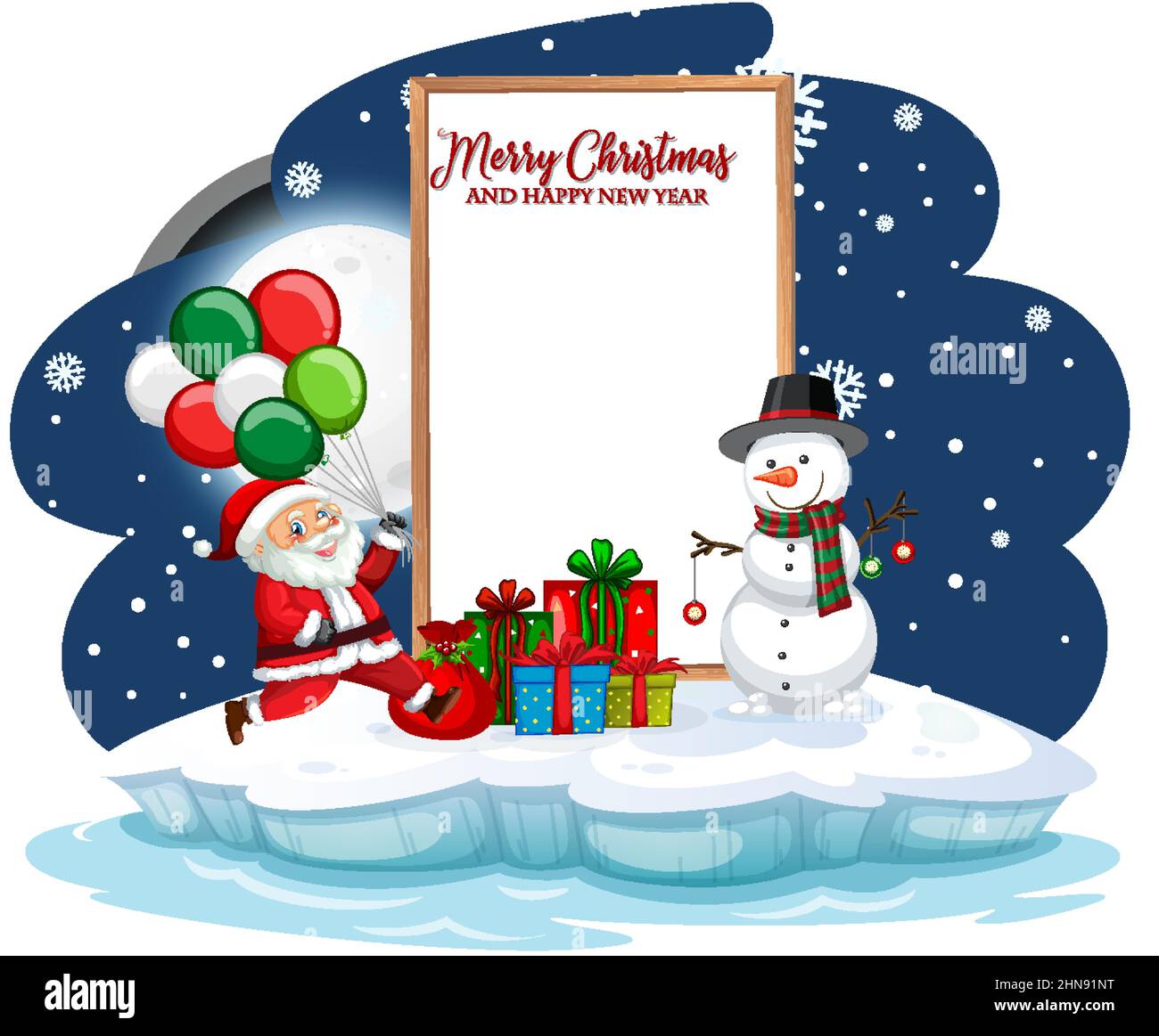Empty banner with Santa Claus and snowman illustration Stock Vector ...
