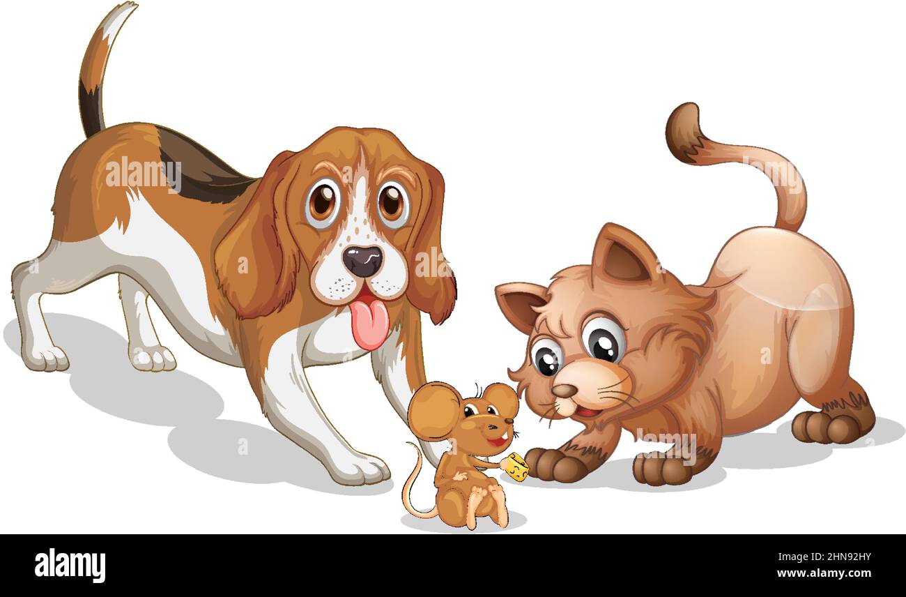 Beagle dog and cat cartoon on white background illustration Stock Vector