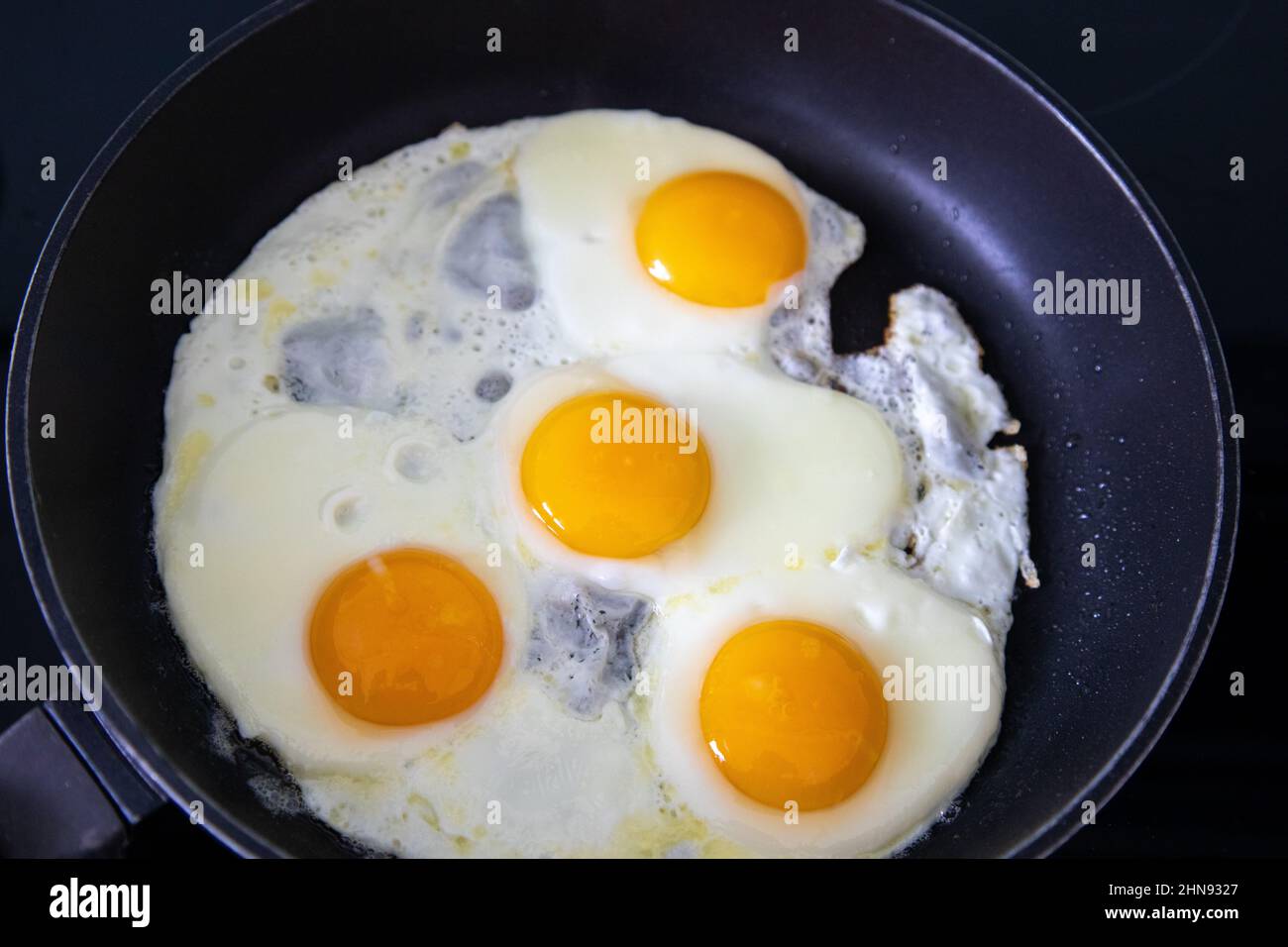 Fried eggs cooked on an induction hobb Stock Photo Alamy