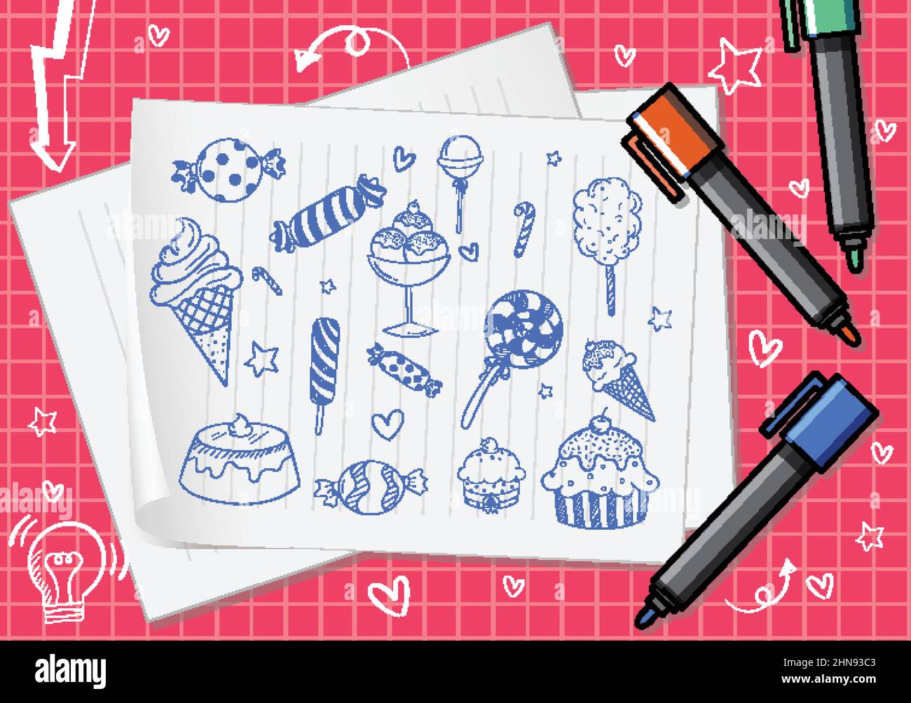 Hand drawn doodle icons on paper illustration Stock Vector Image & Art ...