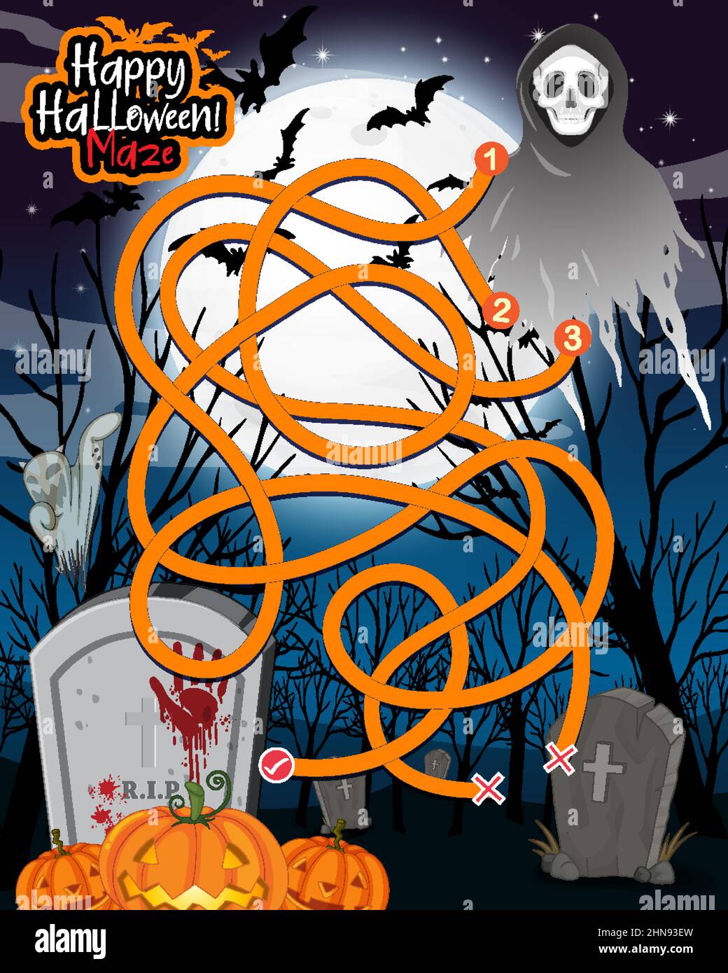 Happy Halloween maze game template illustration Stock Vector Image