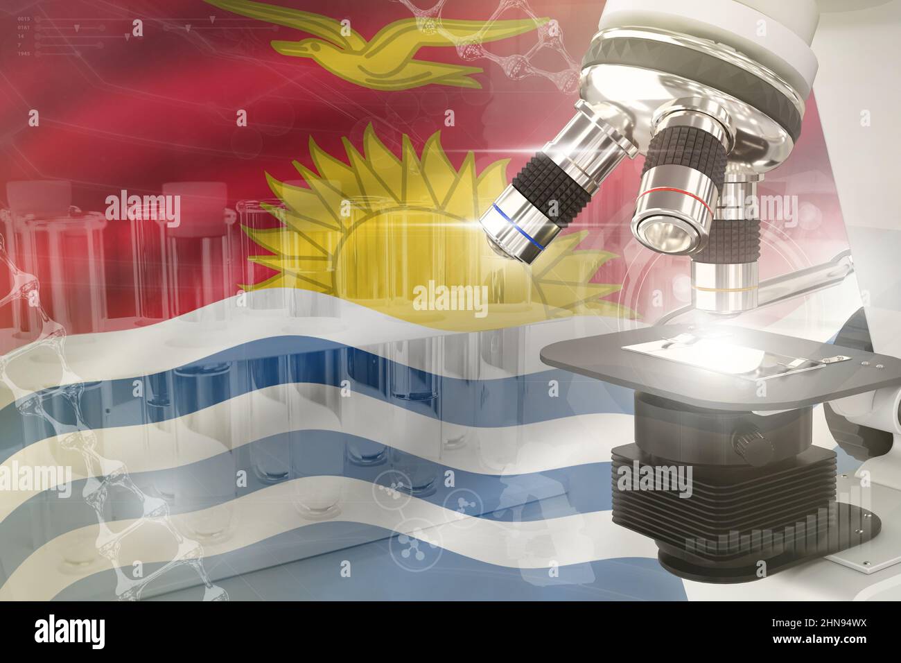 Microscope on Kiribati flag - science development digital background ...