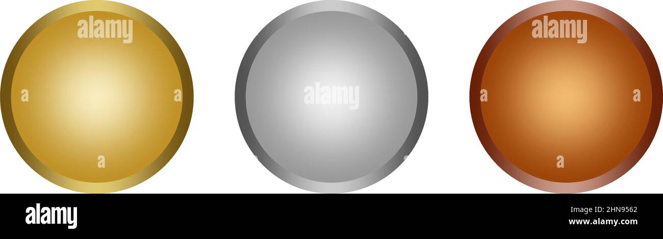 Gold button, Silver button, Bronze button vector set on white isolated ...