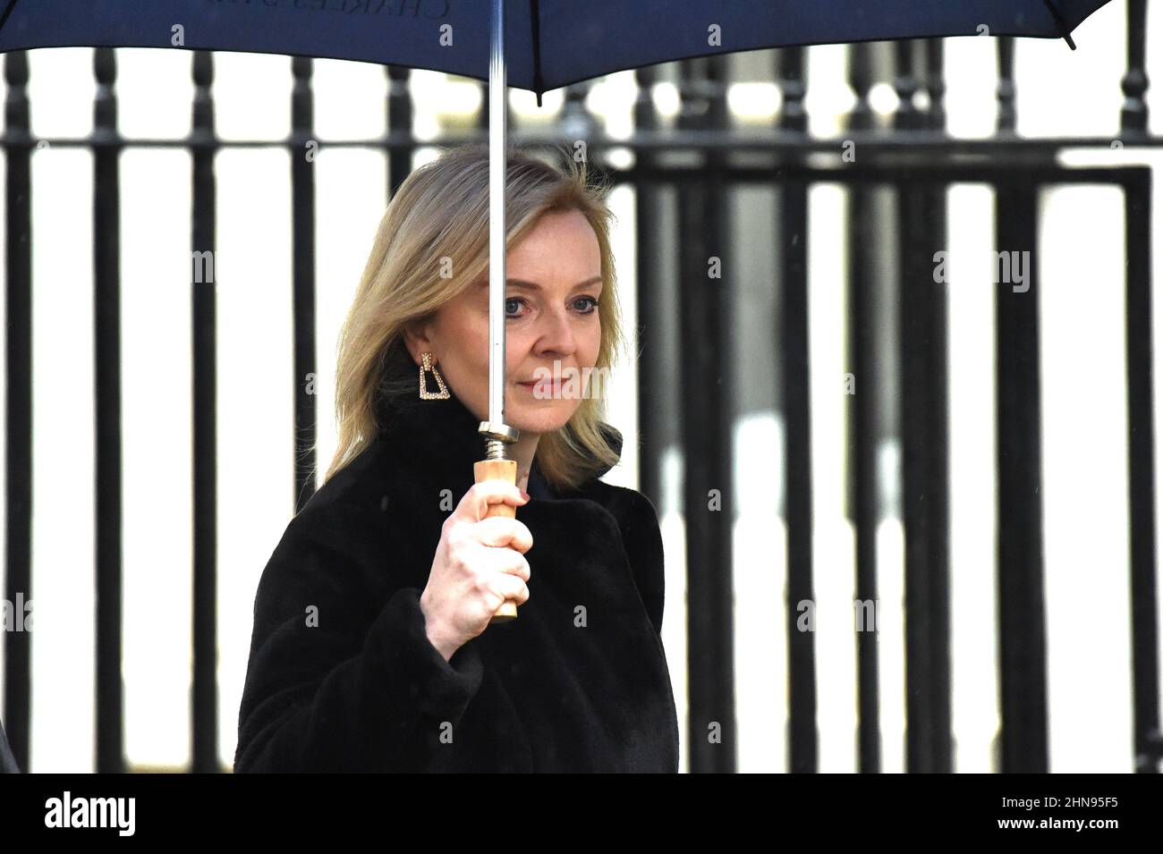 London, UK. 15th Feb, 2022. Liz Truss Foreign Secretary arrives at Downing Street for a Cobra Meeting Credit: MARTIN DALTON/Alamy Live News Stock Photo