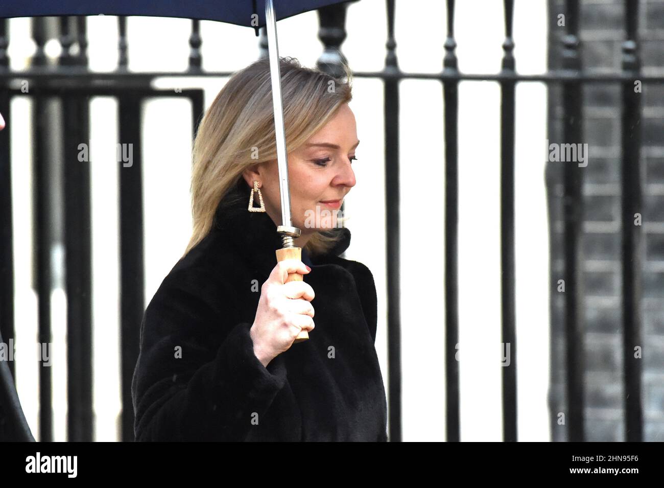 London, UK. 15th Feb, 2022. Liz Truss Foreign Secretary arrives at Downing Street for a Cobra Meeting Credit: MARTIN DALTON/Alamy Live News Stock Photo