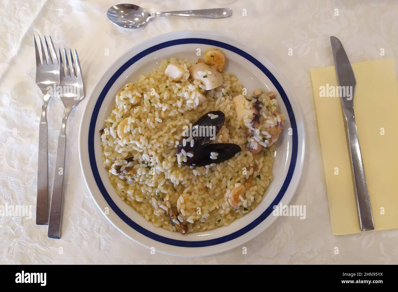Food, First Course, Risotto with Seafood Stock Photo