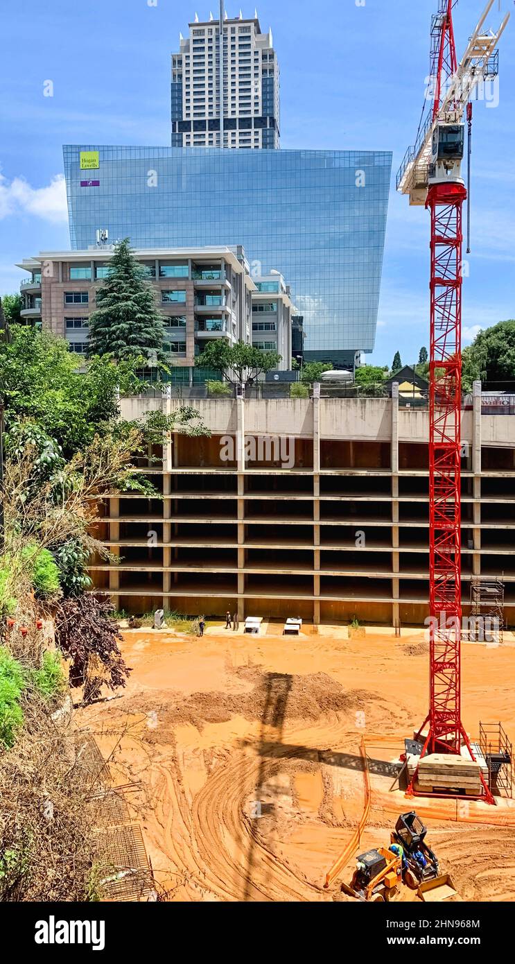 Johannesburg, South Africa, 12th December - 2021: Deep excavations for construction of large office building. Stock Photo