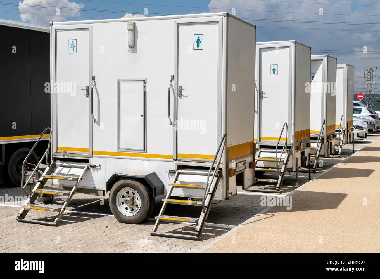 Johannesburg, South Africa, 9th February - 2021: Portable toilets for large events or gatherings. Stock Photo