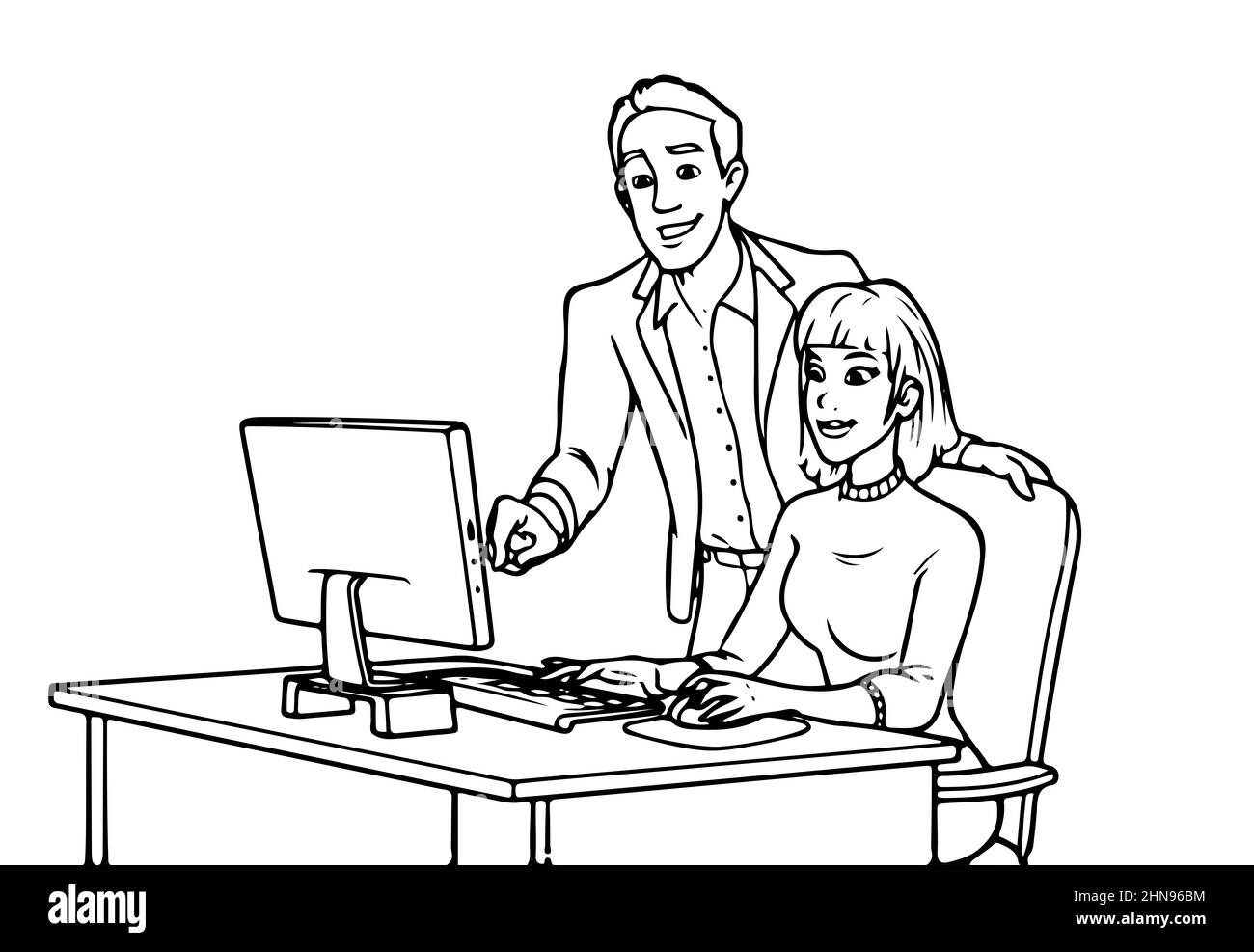 Team, coworking, partnership, discussion, meeting business concept. Team of young businesspeople businessman woman coworkers partners colleagues toget Stock Photo