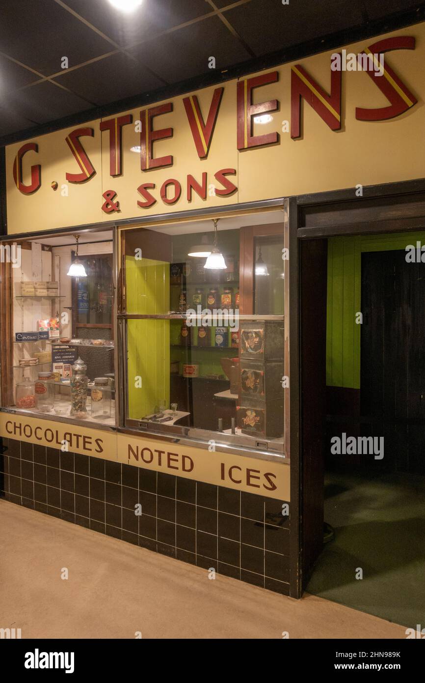 Recreated 1950s shops in the Streetlife Museum, Museums Quarter, Kingston Upon Hull, East Riding of Yorkshire, UK. Stock Photo