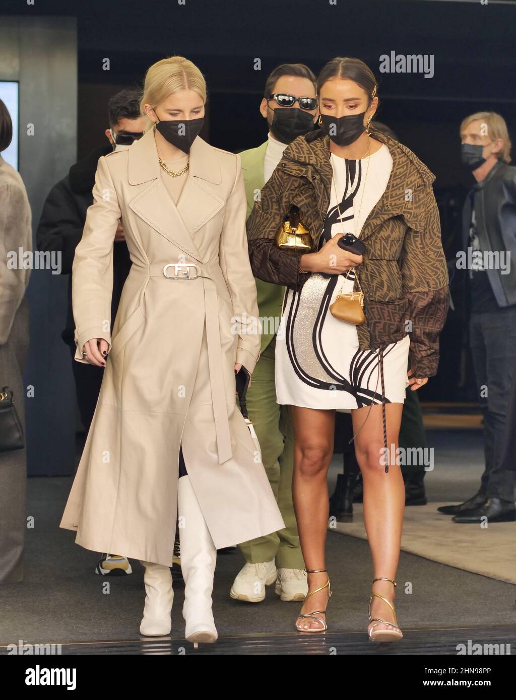 Caroline Daur and Tamara Kalinic posing for photographers after Fendi