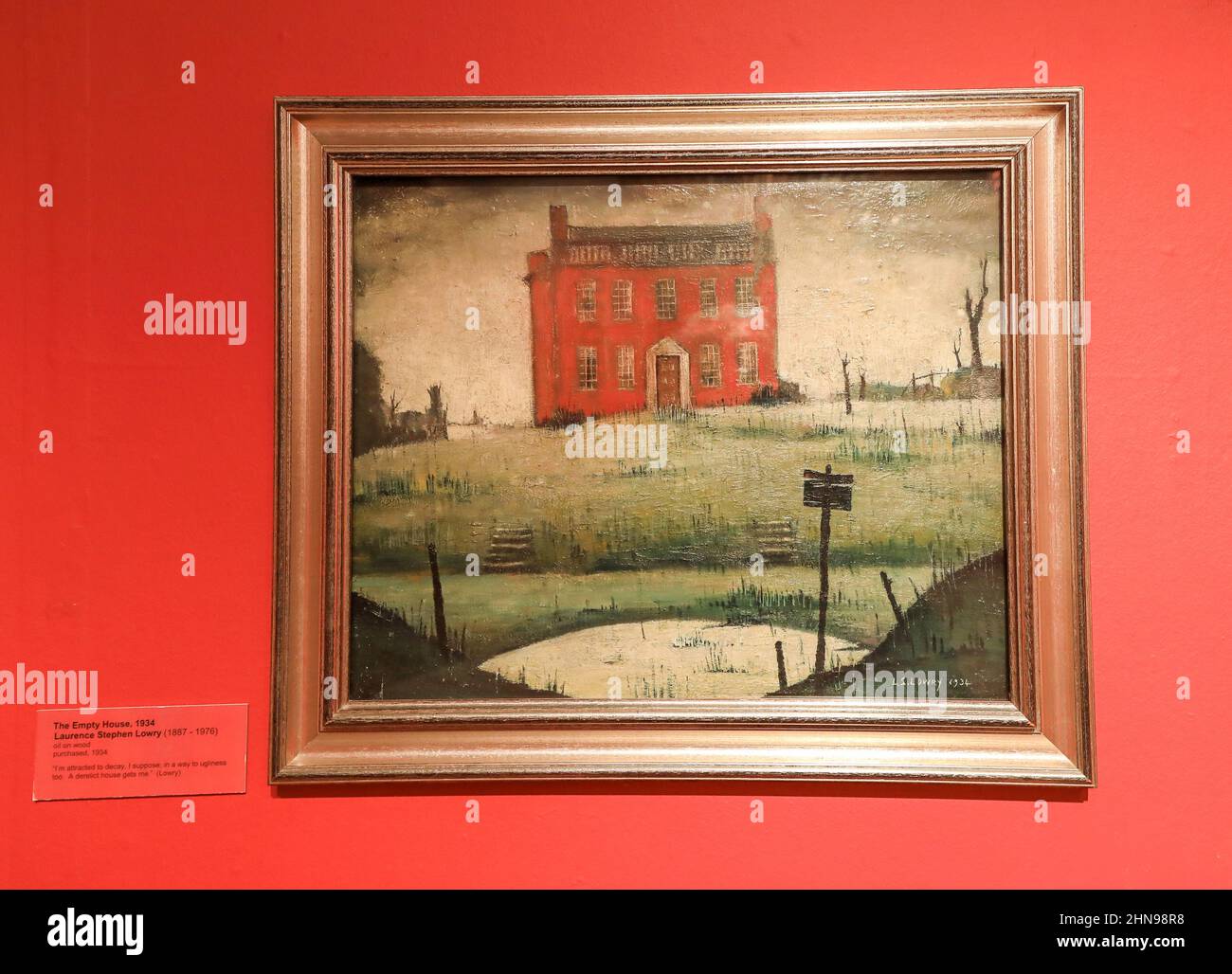 A picture called 'The Empty House' by L. S. Lowry at the Potteries Museum and Art Gallery, Hanley, Stoke-on-Trent, Staffs, England, UK Stock Photo