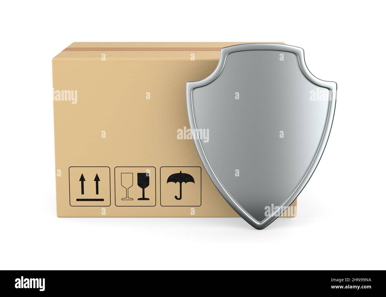 cargo box and shield on white background. Isolated 3D illustration ...