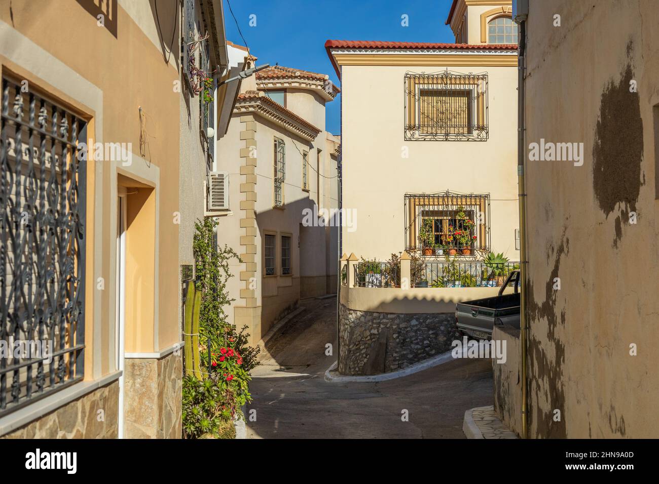 Narrow Paths Between Houses in Arboleas Town, Almanzora Valley, Almeria province, Andalucía, Spain Stock Photo