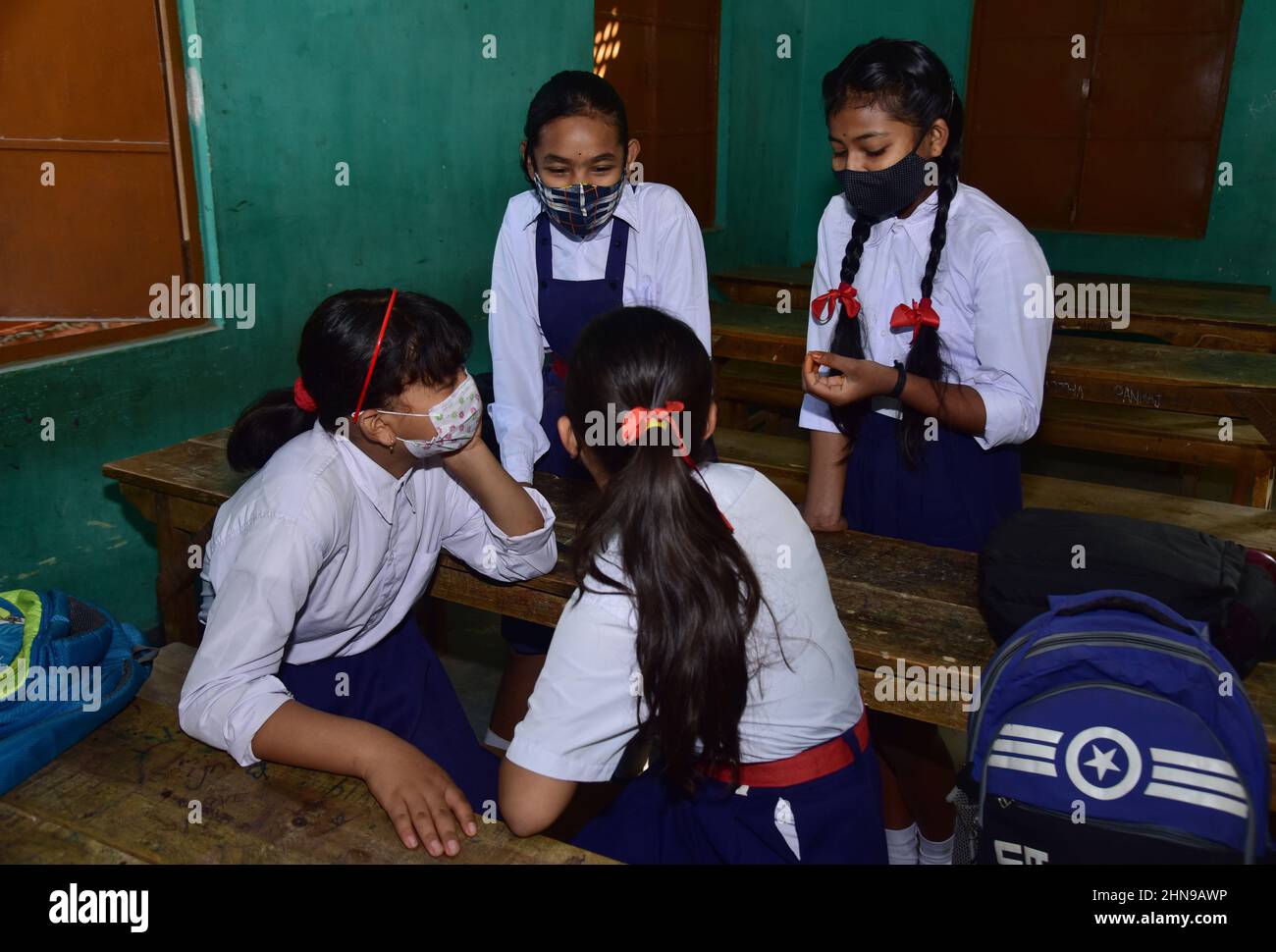 Guwahati, Guwahati, India. 15th Feb, 2022. Girls students share a