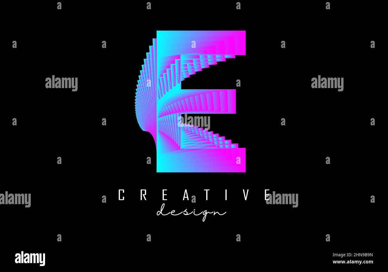 Purple Letter E logo with lines and spiral effect. Vector illustration ...
