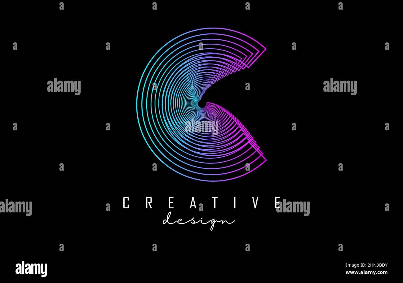 Purple Letter C logo with lines and spiral effect. Vector illustration ...