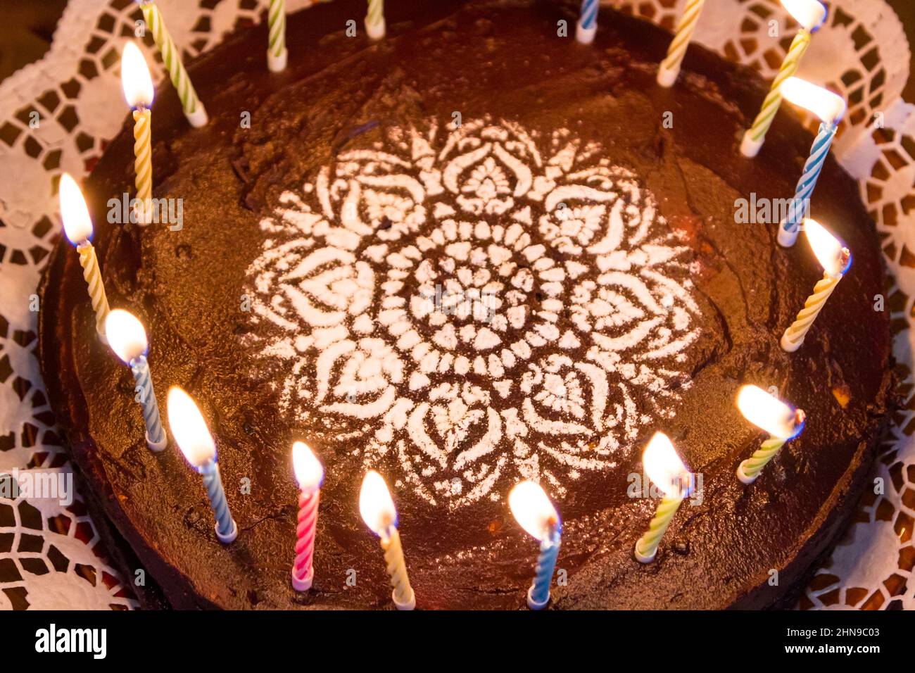 Trick birthday candles on chocolate cake with sugar substitute