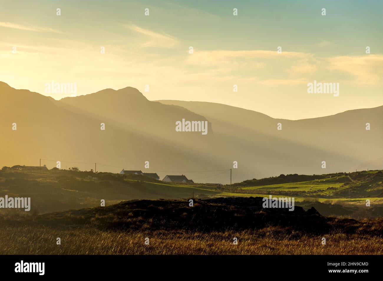 Rural Ireland landscape and hills in County Donegal on Wild Atlantic Way Stock Photo